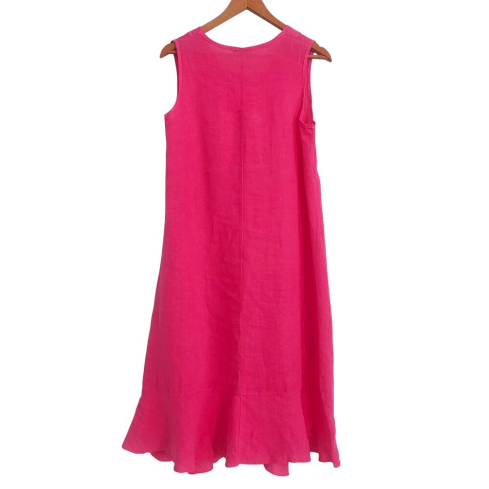 Pink Italian Linen Shift Dress Small Midi Length Sleeveless Relaxed Fit V Neck - Picture 6 of 13